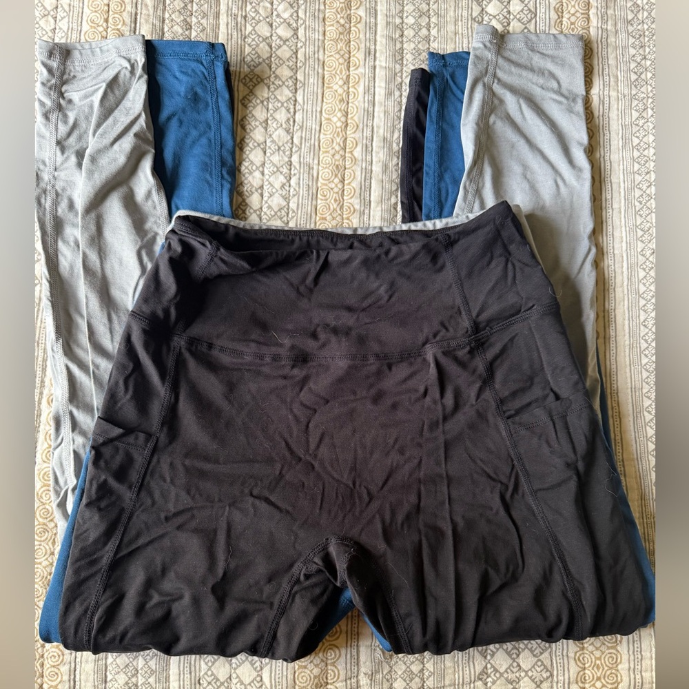 NWOT Pure Woven leggings small with pockets blue gray black 3 pairs